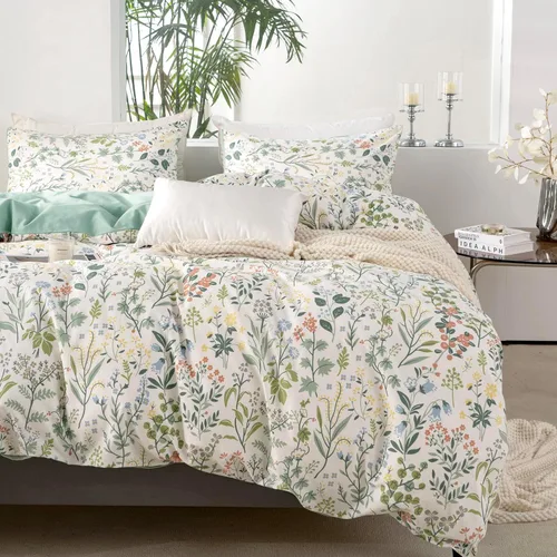 Vista 8 de Juego de ropa de cama individual 100% microfibra cepillada chic con flores, 3 piezas - Funda de edredón y 2 fundas de almohada con cierre