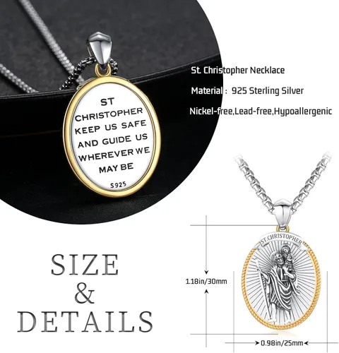 Vista 6 de StoryEtain Collar de San MiguelCristóbal y Peregrino para hombre, plata de ley 925, colgante de San Cristóbal, joyería católica, regalo de religión