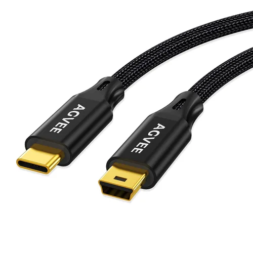 Vista 3 de AGVEE Cable USB-C a Mini USB de 1 pie, puntas terminales chapadas en oro, cable trenzado duradero Mini-B de 5 pines a Tipo-C para carga y datos OTG