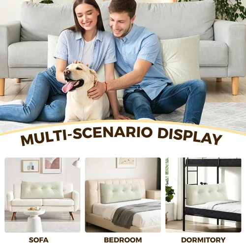Vista 4 de Almohada de cuña beige tamaño individual XL para dormitorio, cama, cabecero, almohadas de cuña para espacio de cabecero con funda no extraíble, 39 x