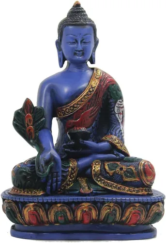 Vista 7 de DharmaObjects Estatua de Buda de medicina curativa tibetana pintada a mano Nepal