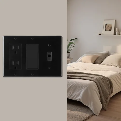 Vista 5 de Bates - Placa de pared combinada, interruptor de palanca individual/decorador doble, negro, 6.34 x 4.5 pulgadas, tamaño estándar, placa de pared