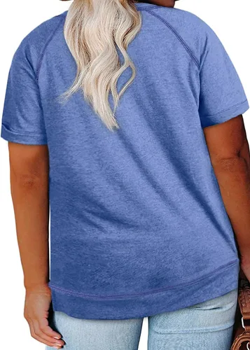 Vista 122 de Eytino Blusas de talla grande para mujer, cuello en V, manga corta, a rayas, casual, holgada, con bolsillo (1X-5X)