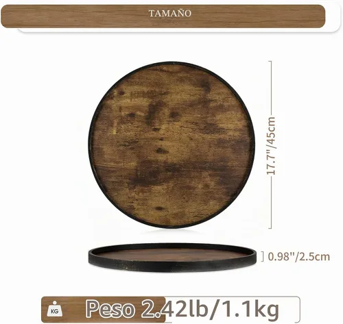 Vista 4 de Hanobe Bandeja redonda decorativa de 17.7 pulgadas para mesa de centro Marrón