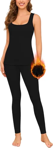 Vista 8 de Conjuntos de ropa interior térmica para mujer, pantalones largos de forro polar, capa base térmica, para clima frío, conjunto de camiseta e inferior