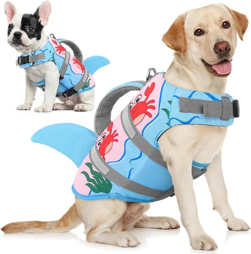 Vista 11 de AOFITEE Chaleco salvavidas para perros, chaleco salvavidas para perros pequeños, chaleco de seguridad reflectante con flotabilidad superior y asa