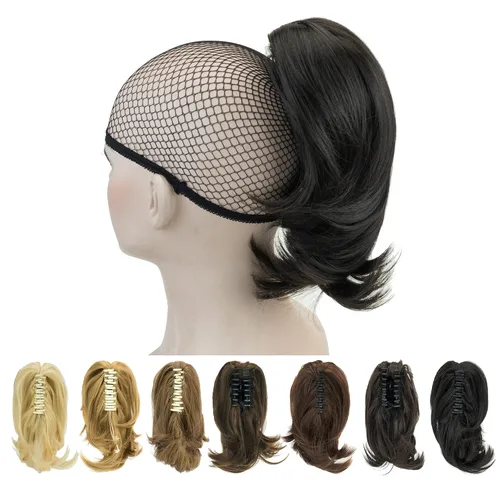 Vista 9 de IMISSU Lindas extensiones de cabello de cola de caballo de garra corta, extensiones de cabello grueso con clip en pequeñas piezas de pelo de cola