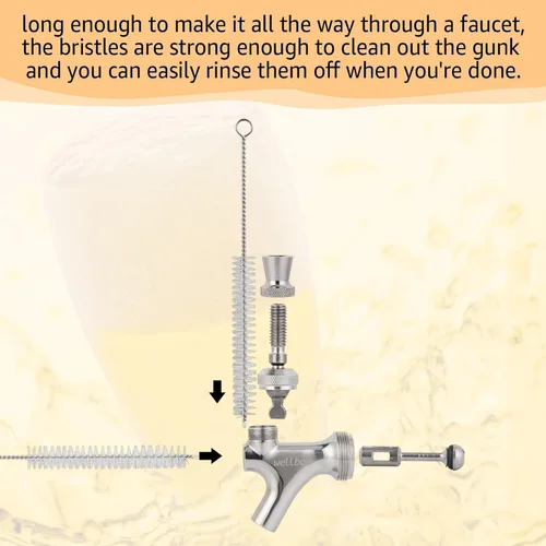 Vista 3 de 2 cepillos de grifo de cerveza de limpieza larga para grifo de cerveza de barril, con 3 tapones de grifo de cerveza, cepillo de grifo de cerveza, 5