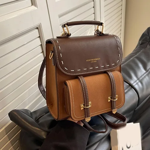 Vista 6 de Mochilas de cuero de la PU de los estilos coreanos de la vendimia para las mujeres del bolso del hombro suave del bolso ergonómico Day, Color café