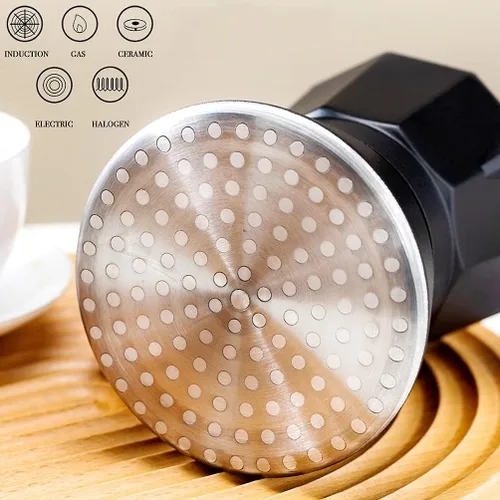 Vista 4 de Moka Pot - Cafetera para estufa, estilo italiano, cafetera clásica con mango de madera natural (3 tazas)