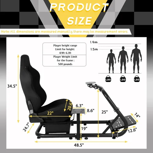 Vista 5 de Marada Simulator Racing Wheel Stand (Cockpit 56) Adjustable Fit for Logitech G25 G27 G29 G920 Thrustmaster T80 T150 Fanatec with Black Racing Seat