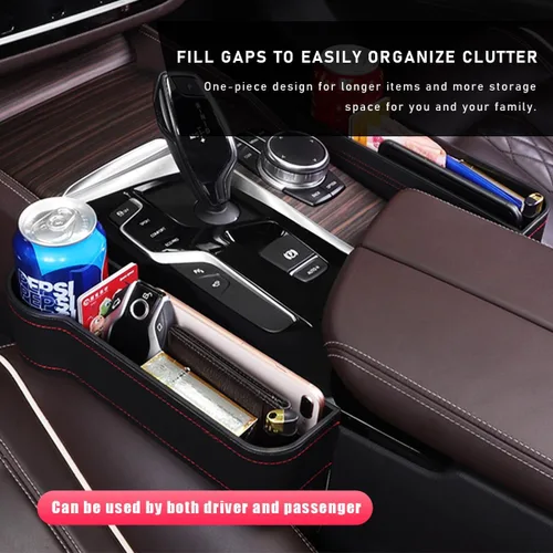 Vista 4 de Organizador de Espacio para Asiento de Coche con Portavasos Expandible, Almacenamiento para Asiento Delantero Automotriz con Portavasos, Caja