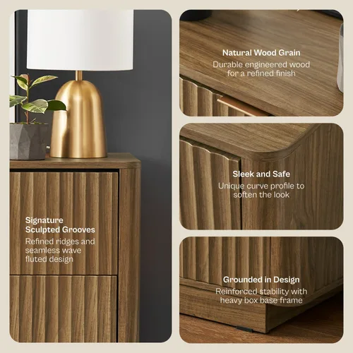 Vista 5 de mopio Brooklyn – Cómoda de 3 cajones para dormitorio, cómoda organizadora de madera, estilo granja moderna, mesita de noche alta, seguridad Nogal