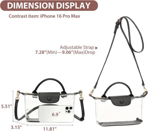 Vista 3 de FALAN MULE Clear Crossbody Bag Stadium Approved Leather Purse Bag for Concerts Sports Festivals