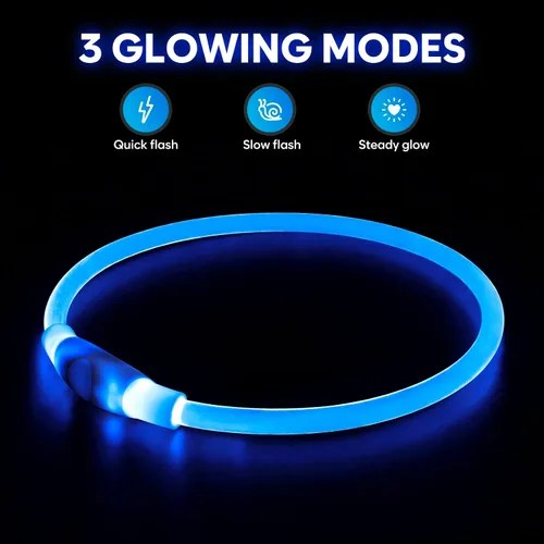 Vista 2 de HIGO Collar de perro con luz LED, recargable por USB, que brilla en la oscuridad, collar de seguridad para mascotas cortable de TPU para pasear Azul