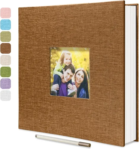 Vista 19 de HoneyTolly Álbum de fotos autoadhesivo para fotos de 4 x 6 imágenes, cubierta magnética de lino, 15 hojas/30 páginas en blanco para bodas Beige claro