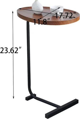 Vista 3 de Juego de 2 mesas auxiliares en forma de C, mesa auxiliar ovalada pequeña, mesa de sofá, mesa para sala de estar, dormitorio, mesita de noche Marrón