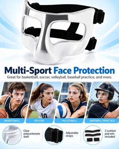 Vista 8 de Nose Guard for Broken Nose, Face Shield Mask for Soccer and Basketball Polycarbonate, Adjustable Straps, 2 Cushion Pad Sets, Lightweight Face