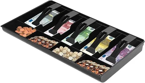Vista 7 de Bandeja de inserción de cajón de caja registradora, bandeja de dinero en efectivo de repuesto 5 compartimentos para billetes/4 monedas, caja