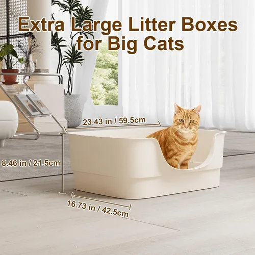 Vista 2 de Caja de arena extra grande para gatos grandes, lados altos y diseño de entrada baja, 23.43 x 16.73 x 8.46 pulgadas, espacioso inodoro antiderrames