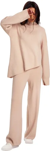 Vista 2 de Amoretu Conjuntos de 2 piezas para mujer, conjuntos de suéter de punto y pantalones de pierna ancha