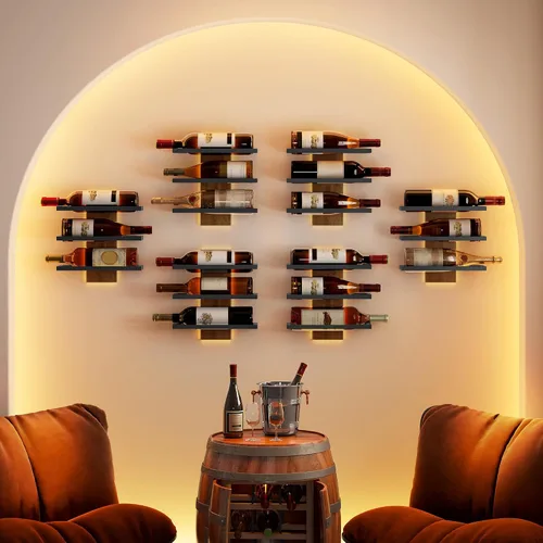 Vista 2 de Hoctieon - Estante para vinos de 3 niveles, madera marrón rústica Marrón rústico
