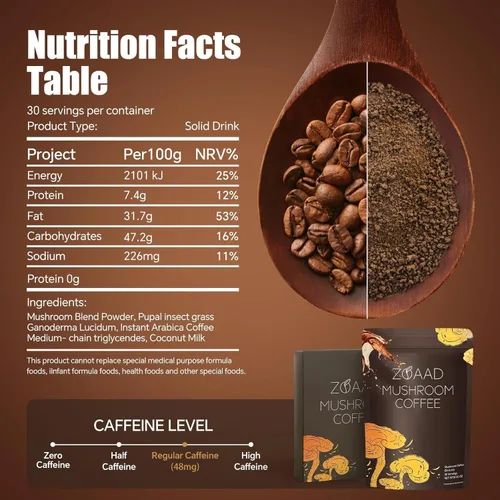 Vista 9 de Café de hongos, 6 hongos orgánicos con melena de león y café Cordyceps para energía sostenida, enfoque mental, digestión y apoyo inmunológico, café