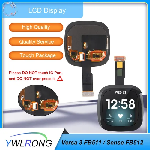 Vista 2 de Reemplazo de pantalla para reloj Fitbit Versa 3 FB511/Fitbit Sense FB512, pantalla LCD, pantalla táctil, digitalizador con herramientas (negro)