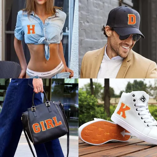 Vista 5 de EOGOW Parches de letras naranjas, 26 letras de felpilla autoadhesivas para sombreros, chaquetas, ropa y mochilas
