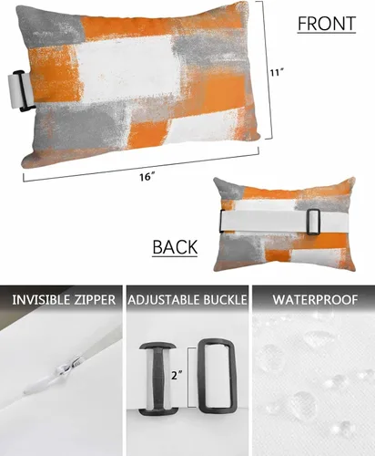 Vista 2 de Almohadas para descansar la cabeza de la tumbona de grafiti naranja, 1 paquete, pintura al óleo naranja, marrón y gris, arte abstracto, impermeable