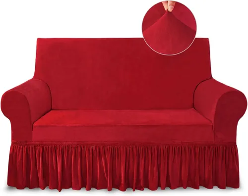 Vista 139 de NICEEC Funda para sofá biplaza, súper suave, 1 pieza, color rojo vino, elástica, universal, de elastano, para sala de estar, fácil ajuste, lavable