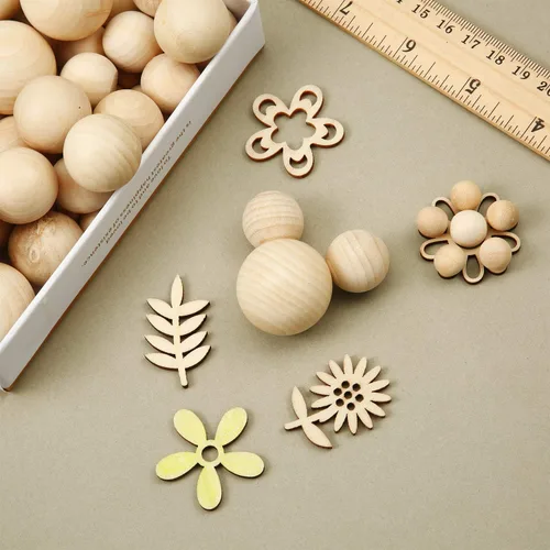 Vista 6 de Blulu 122 bolas redondas de madera sin terminar, bolas de madera naturales para proyectos de manualidades, fabricación de joyas, diseño de artes, 5