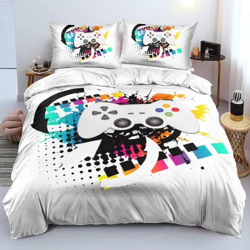 Vista 10 de Juego de funda de edredón de tamaño individual con estampado 3D de Gamepad azul para niños, fundas de edredón y fundas de almohada para dormitorio