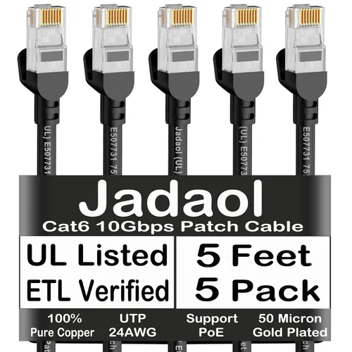 Vista 22 de Cable Ethernet Cat 6 de 1 pie (paquete de 6), para exteriores e interiores, compatible con red Cat7 de 10 Gbps, cable de conexión LAN plano
