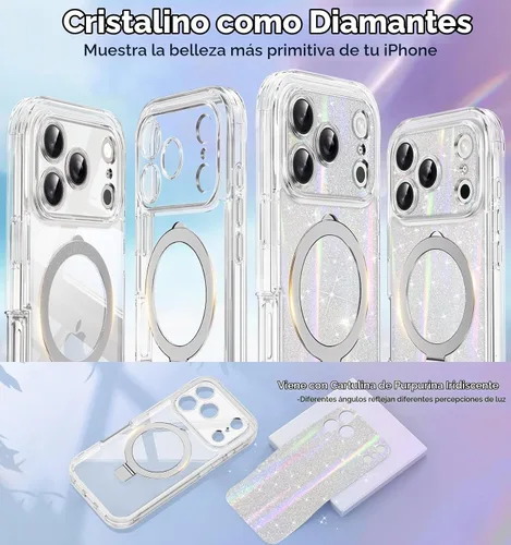 Vista 6 de Funda magnética de privacidad para iPhone 17 Pro Max [Cartulina Aurora con purpurina] [Soporte magnético invisible] protector de pantalla integrado