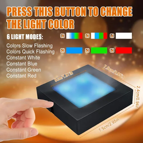 Vista 2 de Base cuadrada de soporte de luz LED de 2 piezas, pantalla multicolor de 3 pulgadas para cristal de cristal (negro)