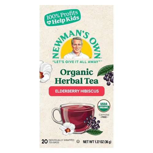 Vista 3 de Newman's Own Té orgánico de hibisco de saúco que contiene antioxidantes saludables con 20 bolsas de té envueltas individualmente por caja