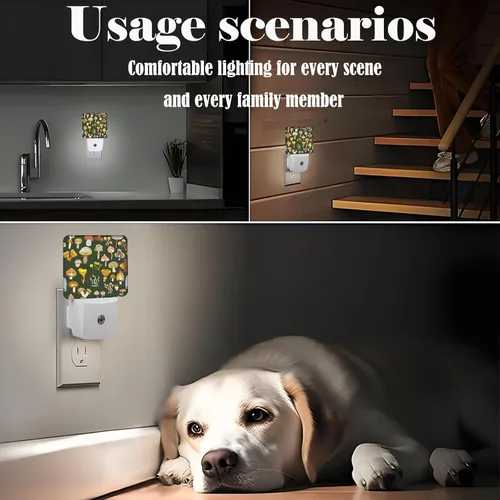 Vista 6 de Luz nocturna de varios hongos, enchufa a la pared con sensores de luz del atardecer al amanecer, luces nocturnas cálidas para dormitorio, baño