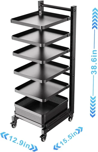 Vista 7 de Estante ajustable multifuncional de 6 niveles para sartén y olla para gabinete (estante para ollas de piso de 6 niveles)