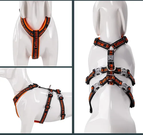 Vista 4 de Truelove TLH6571 - Arnés de nailon para perro, reflectante, ajustable, sin tirones, para perros pequeños, medianos y grandes, TLH6571 Negro/Naranja