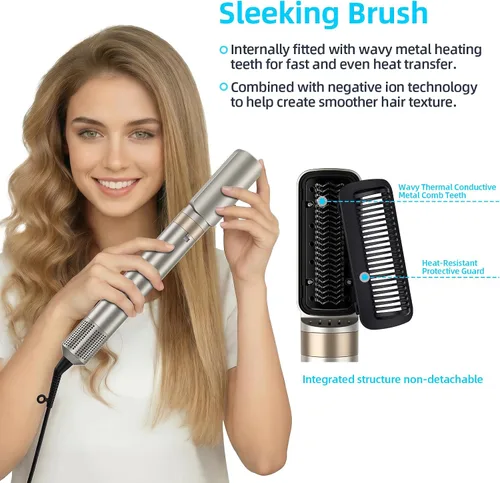 Vista 3 de Cepillo de aire caliente 6 en 1 y secador de pelo, voluminizador iónico, control de encrespamiento, multifunción con accesorios intercambiables