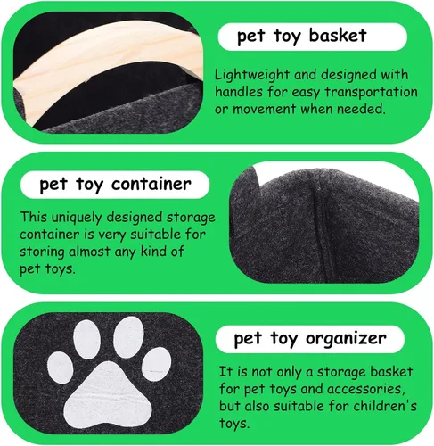 Vista 9 de Contenedor de almacenamiento de juguetes para gatos, plegable, de tela, organizador de accesorios para mascotas, cesta de fieltro, organizador