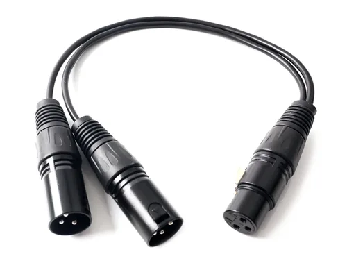Vista 2 de XLR Splitter - Cable de conexión equilibrado en Y de 3 pines hembra a macho dual - 1 pie 2 unidades F_2M US