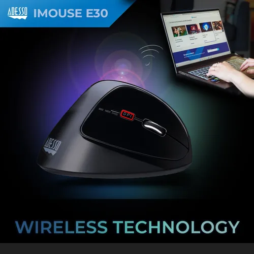 Vista 5 de Adesso Imouse E30-2.4GHz Ratón ergonómico vertical inalámbrico para diestros, color negro