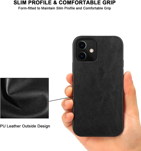 Vista 3 de TENDLIN Compatible con iPhone 12 Case/iPhone 12 Pro Funda Premium de cuero TPU Hybrid Cover (negro)
