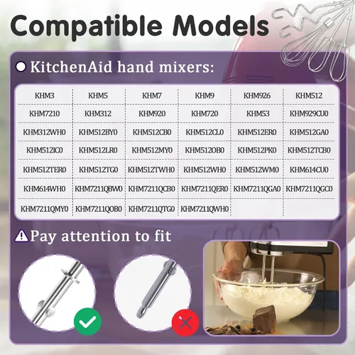 Vista 7 de 5 accesorios para batidora de mano Kitchenaid, batidores profesionales de repuesto, batidores de batidor y masa, batidores de repuesto para batidora
