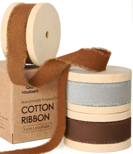 Vista 12 de Vitalizart Cinta de algodón azul bebé hecha a mano con flecos de 5/8 pulgadas x 21 yardas, cintas de algodón natural puro para envolver regalos