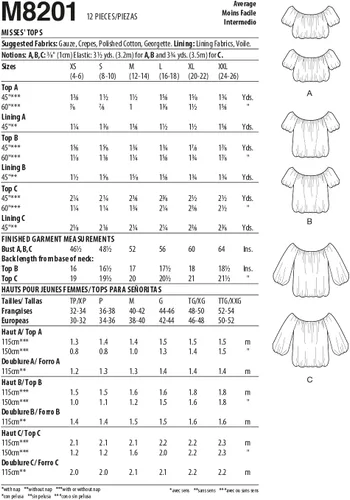 Vista 2 de McCall's Misses' - Kit de patrón de costura con parte superior de burbujas, código M8201, tallas XSM-S-M, multicolor