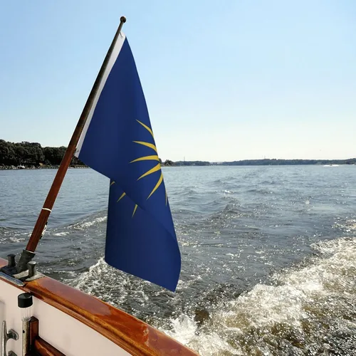 Vista 8 de Bandera de Macedonia griega de doble cara de poliéster de 3 x 5 pies, azul, blanco, amarillo, resistente a los rayos UV, resistente a