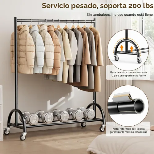 Vista 2 de MISSLO Perchero resistente con ruedas para ropa, estantes enrollables para colgar ropa, abrigos, prendas, vestidos, color negro